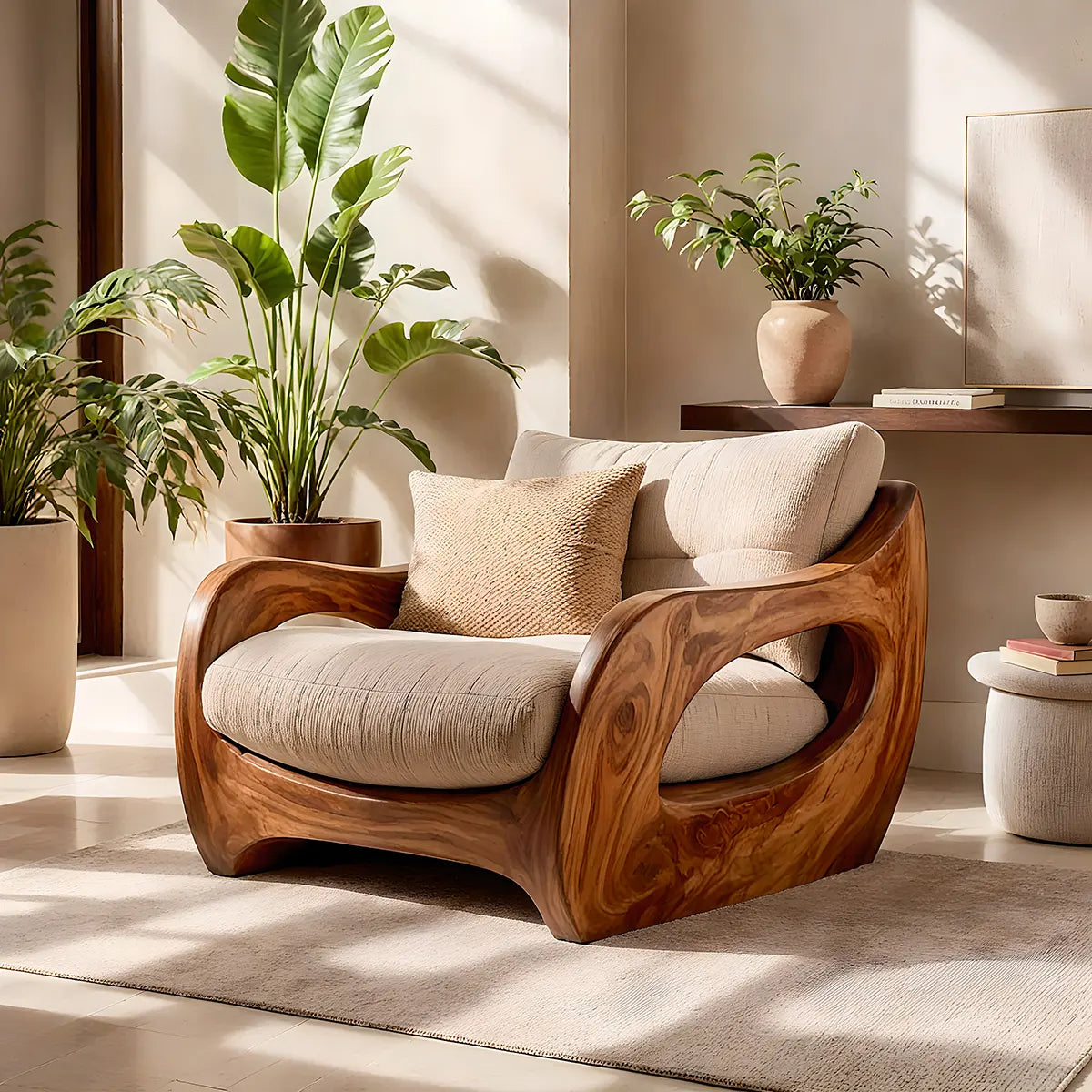 Organic Wood Lounge Chair, Sculptural Accent Chair, Luxury Modern Armchair TT006-7480
