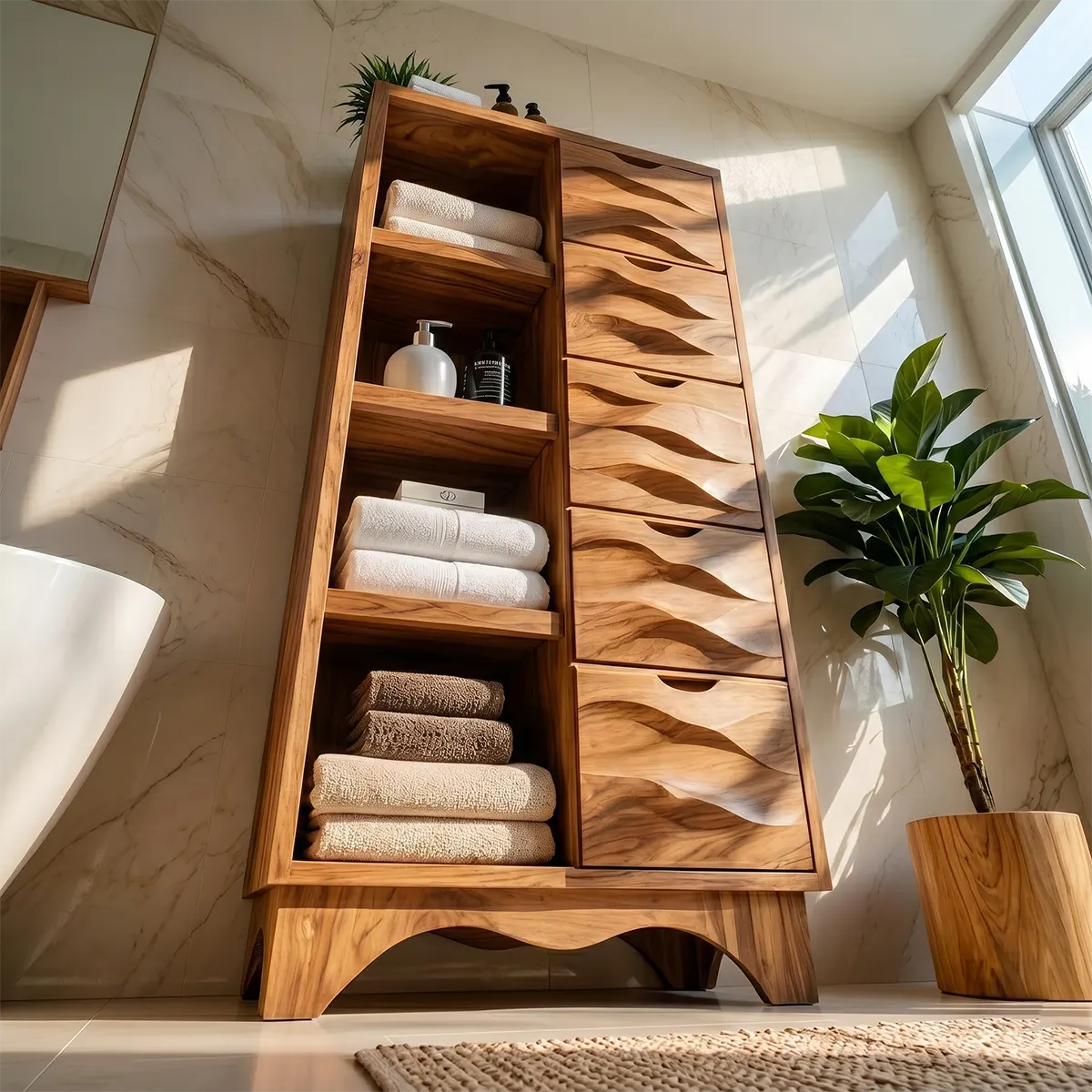 Solid Wood Bathroom Storage Cabinet with Drawers