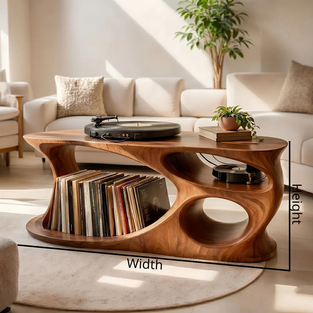 Solid Wood Record Player Stand with Vinyl Storage Shelves