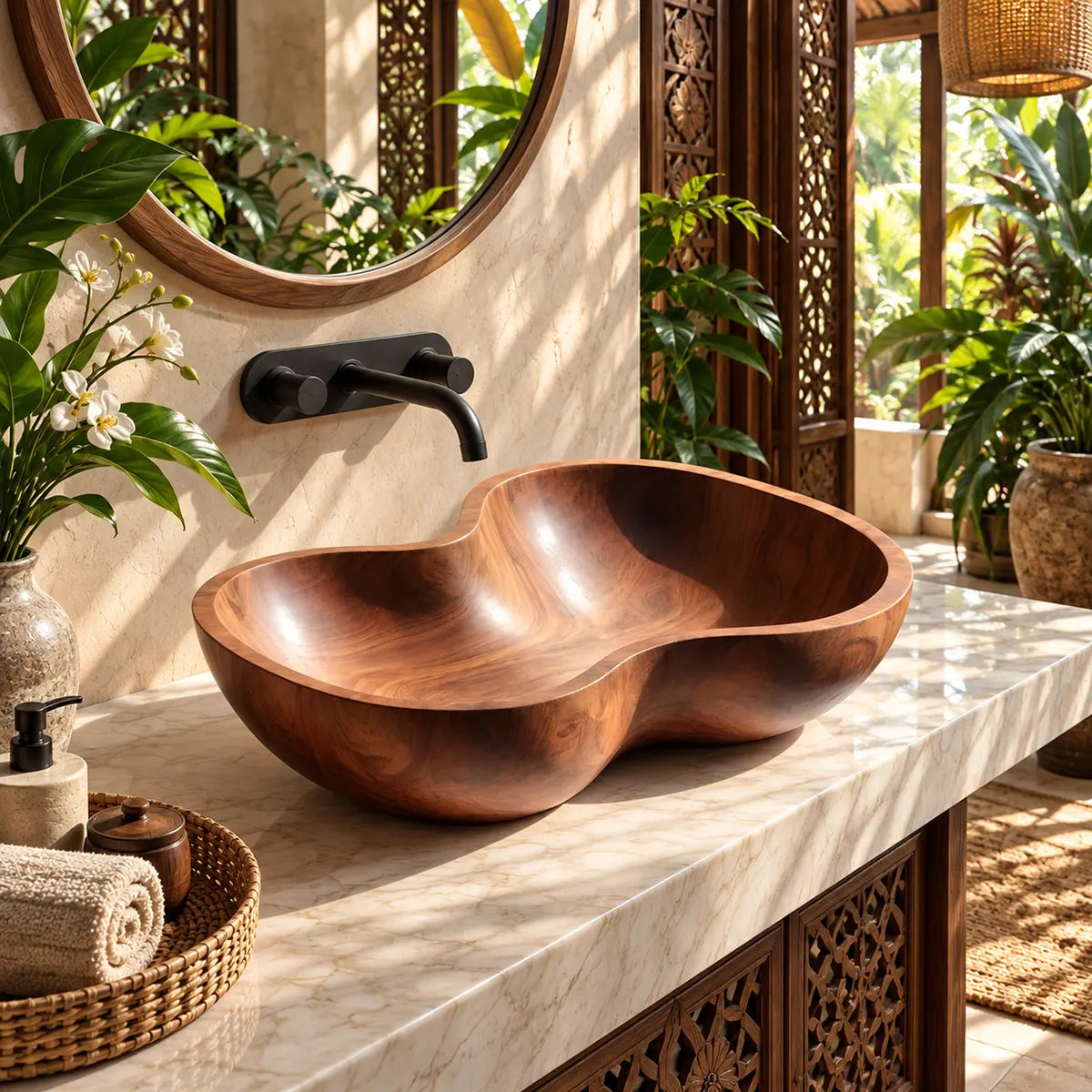 Sculptural Organic Vessel Sink | Asymmetrical Countertop Bathroom Basin TT006-3LAF7NP