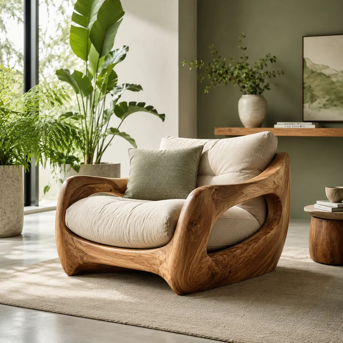 Organic Wood Lounge Chair, Sculptural Accent Chair, Luxury Modern Armchair TT006-7480