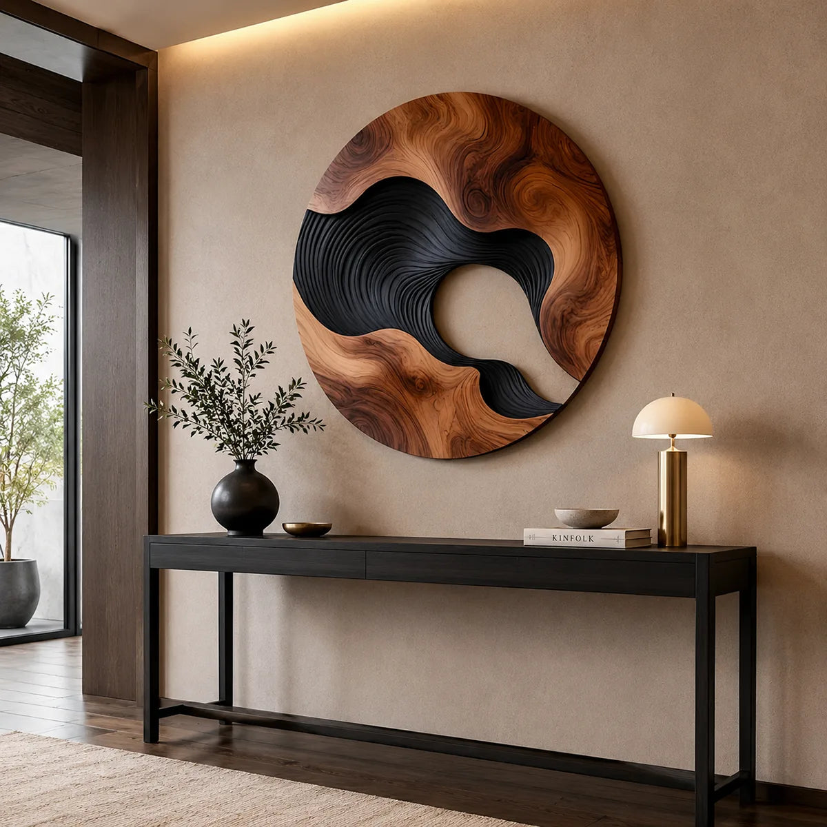 Abstract Wave Wood Wall Art | Large Round Modern Wooden Wall Sculpture TT006-6950