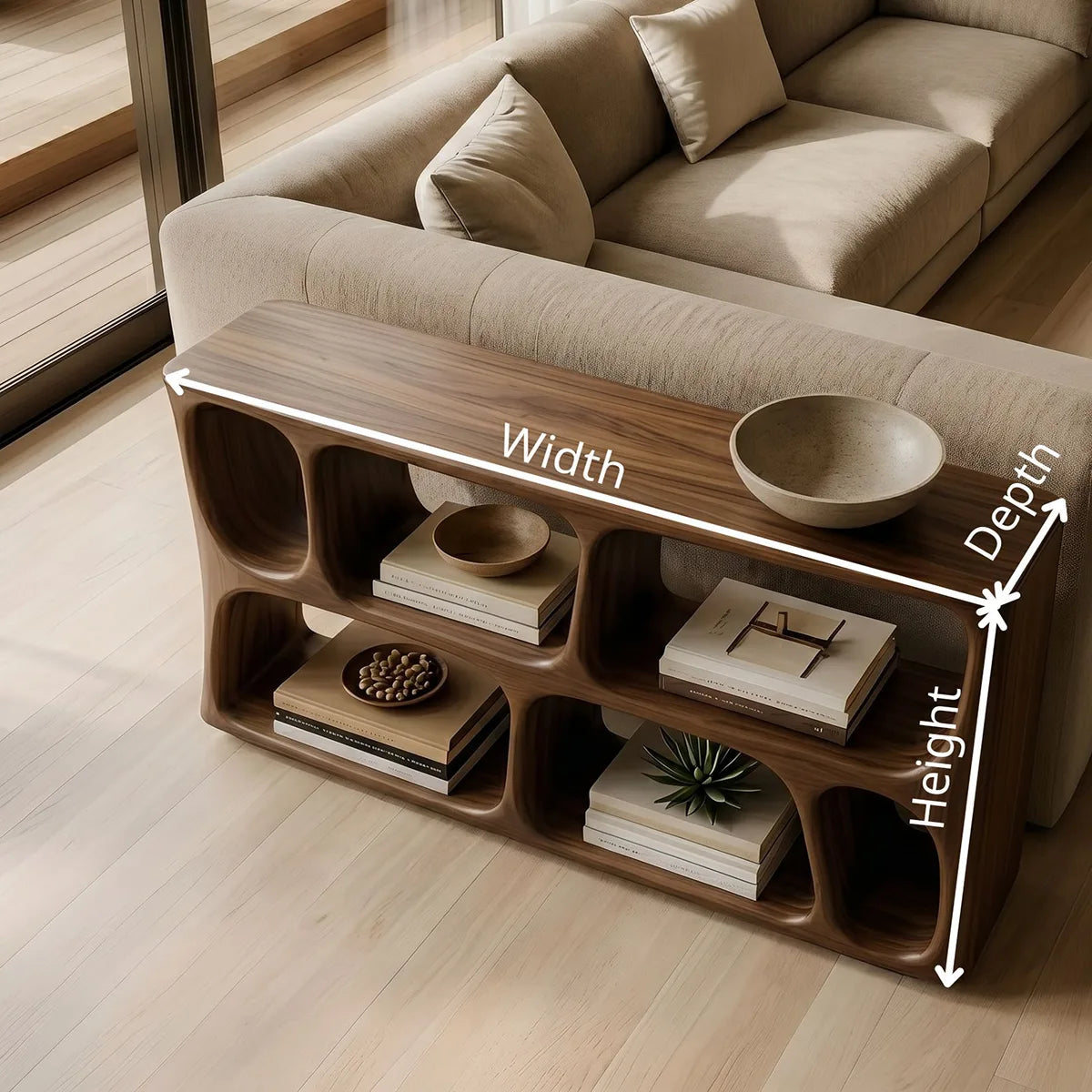 Wood Sofa Table, Console Table Behind Sofa, Organic Modern Storage Console Table HL020-5681