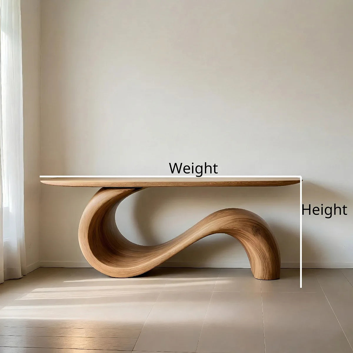 Sculptural Solid Wood Console Table with Flowing S-Curve Base