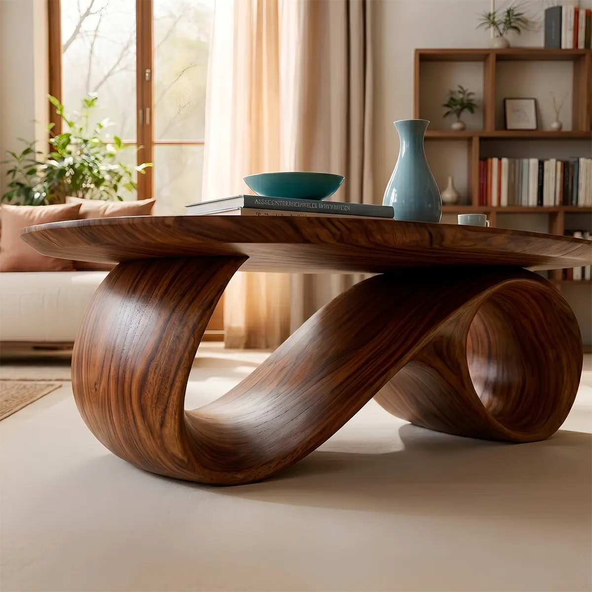 Organic Coffee Table, Sculptural Wood Coffee Table, Modern Oval Living Room Center Table TT006-5012