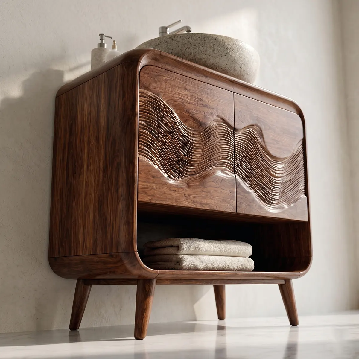 Wave Carved Bathroom Vanity with Open Shelf Storage TT006-1605