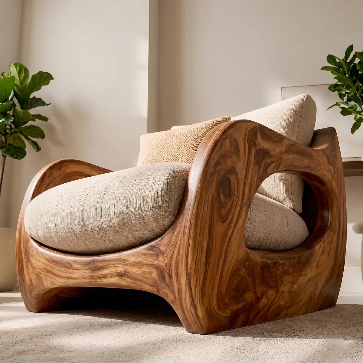 Organic Wood Lounge Chair, Sculptural Accent Chair, Luxury Modern Armchair TT006-7480