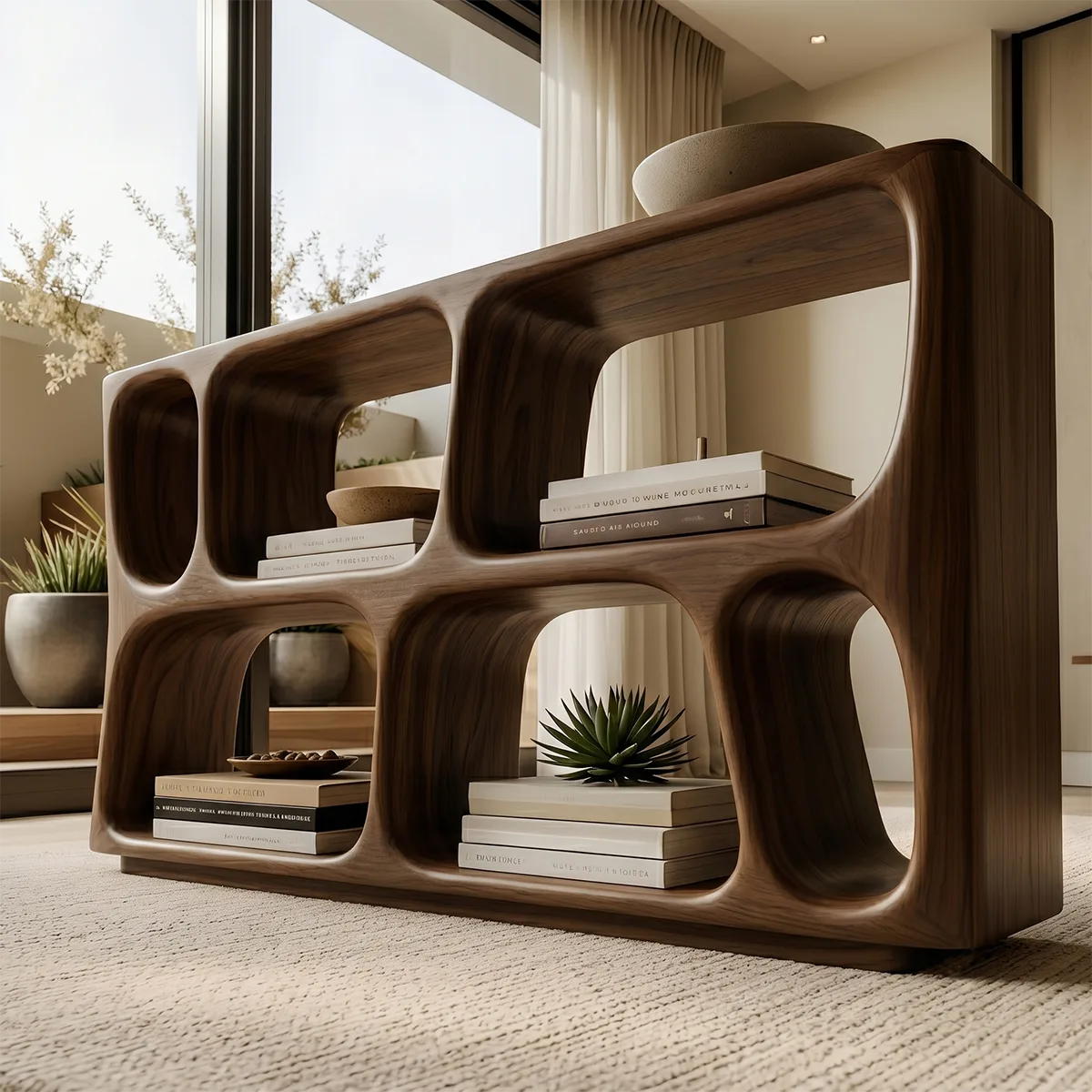 Wood Sofa Table, Console Table Behind Sofa, Organic Modern Storage Console Table HL020-5681