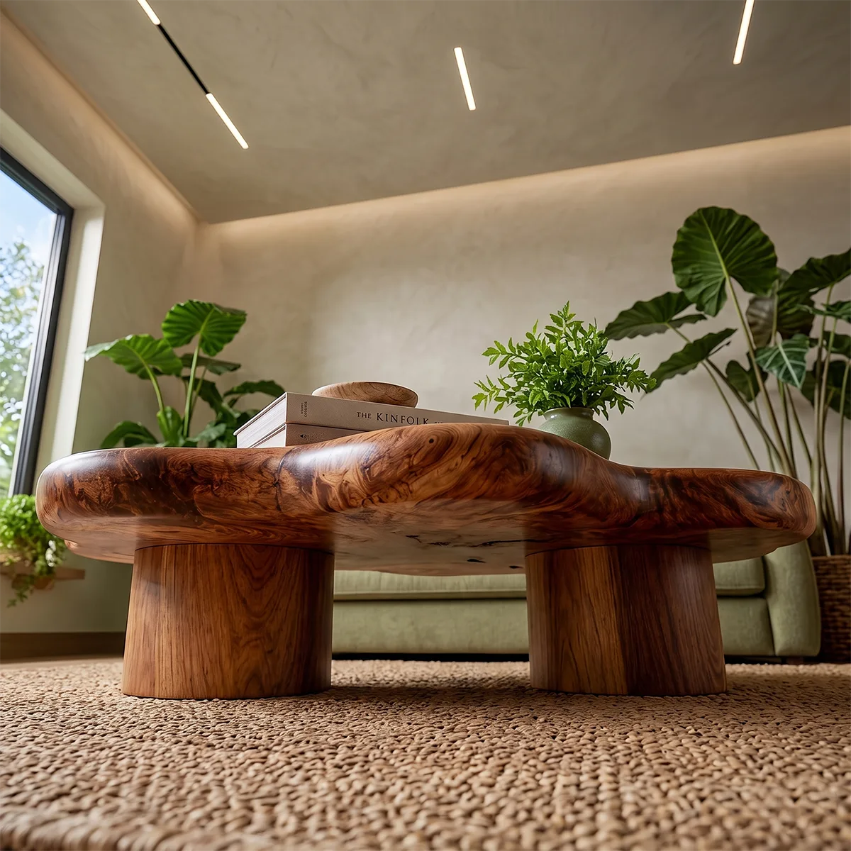 Organic Solid Wood Coffee Table | Freeform Hardwood Coffee Table with Sculptural Pedestal Base TT006-7051