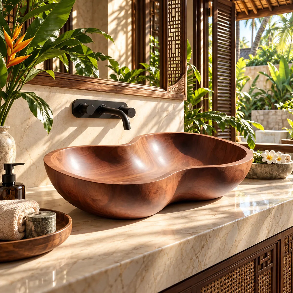 Sculptural Organic Vessel Sink | Asymmetrical Countertop Bathroom Basin TT006-3LAF7NP