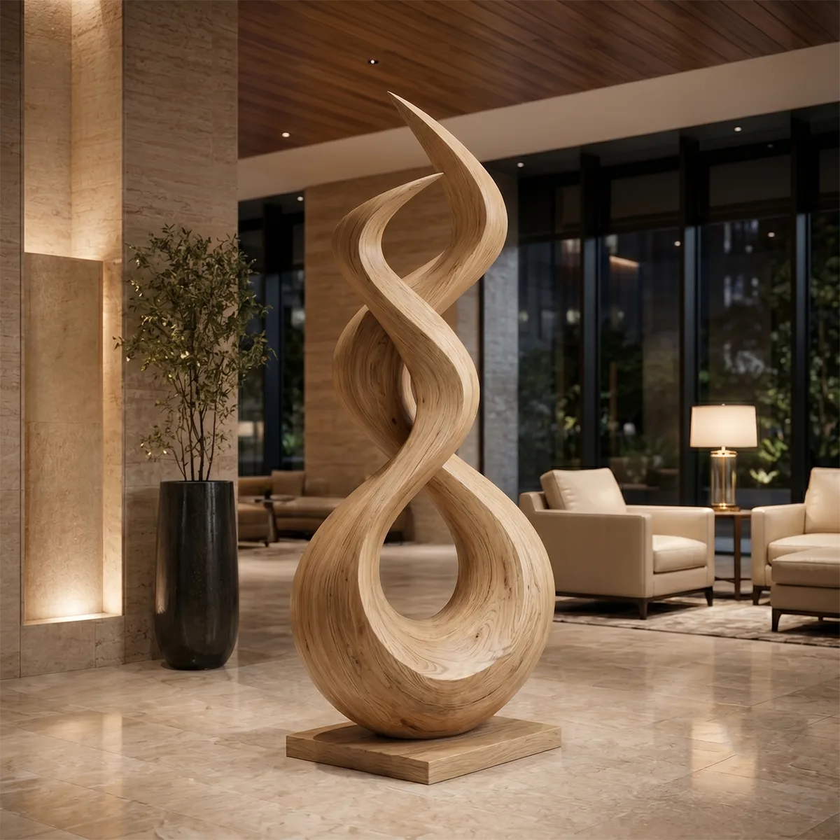 Handcrafted Solid Wood Abstract Floor Sculpture – Sculptural Organic Statement Art TT006-9830