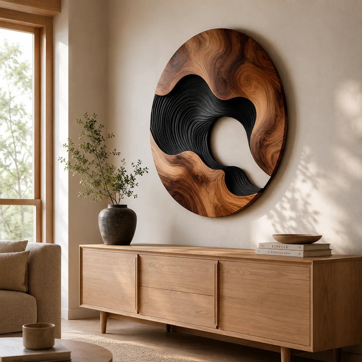 Abstract Wave Wood Wall Art | Large Round Modern Wooden Wall Sculpture TT006-6950