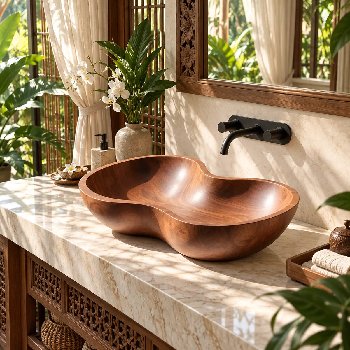 Sculptural Organic Vessel Sink | Asymmetrical Countertop Bathroom Basin TT006-3LAF7NP