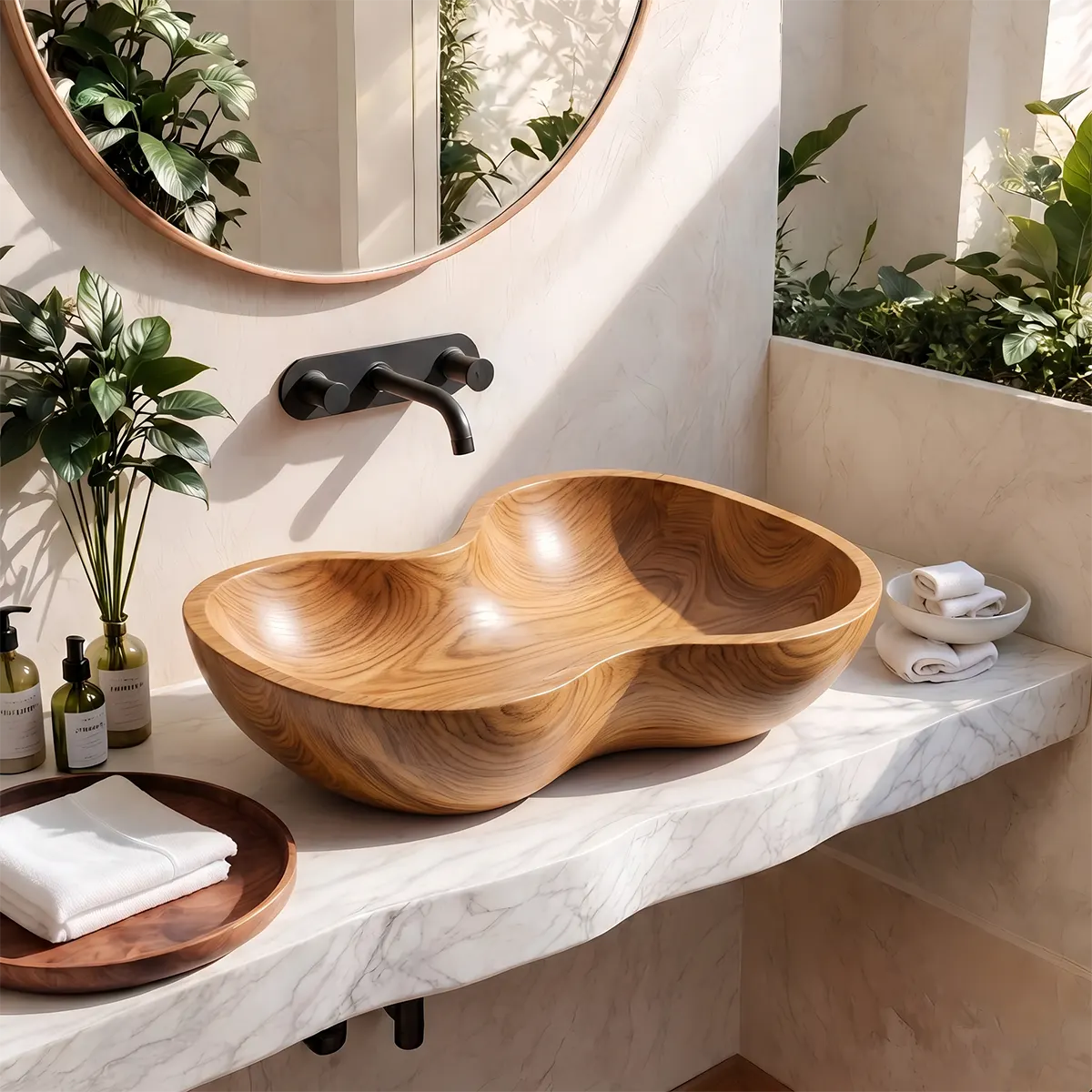 Sculptural Organic Vessel Sink | Asymmetrical Countertop Bathroom Basin TT006-3LAF7NP