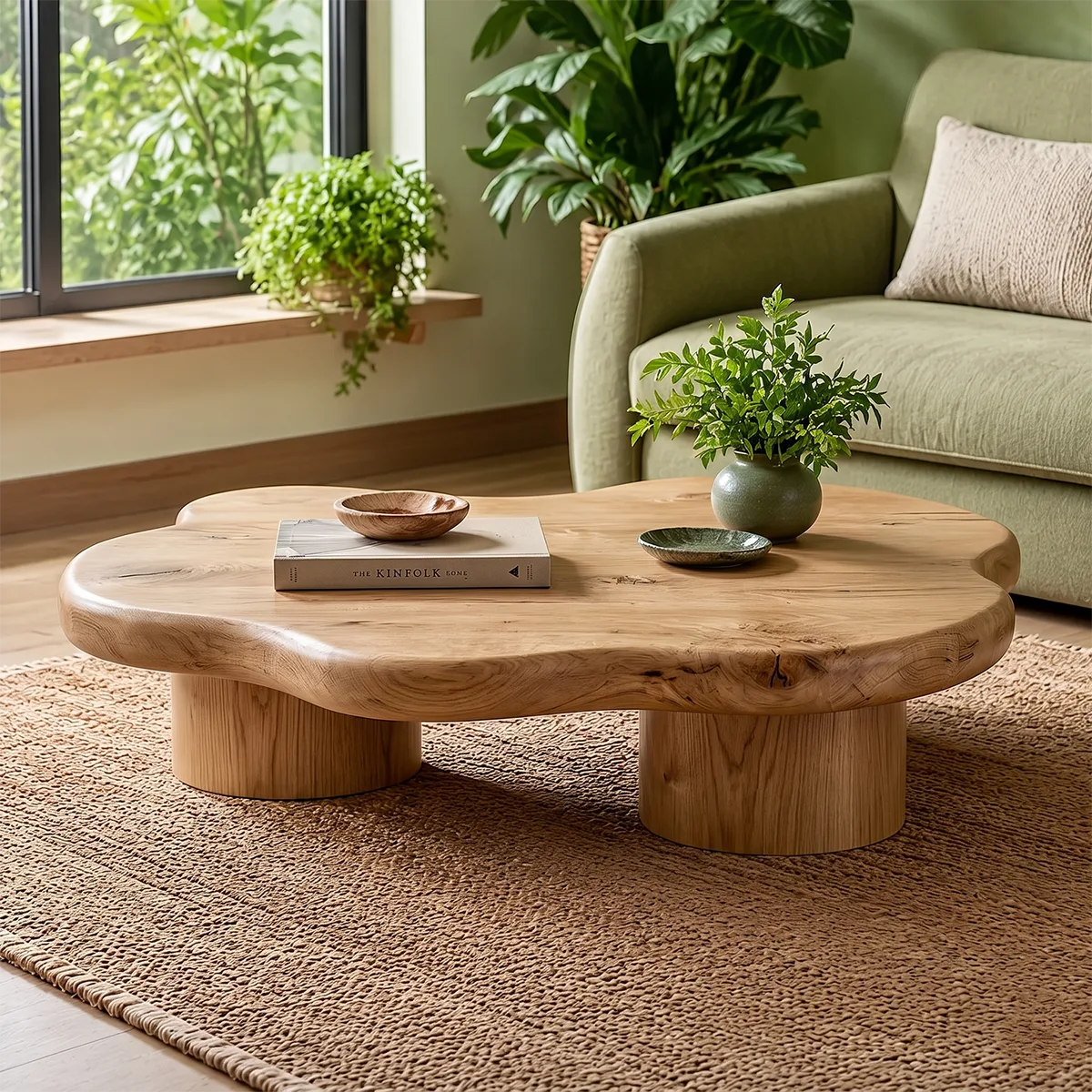 Organic Solid Wood Coffee Table | Freeform Hardwood Coffee Table with Sculptural Pedestal Base TT006-7051