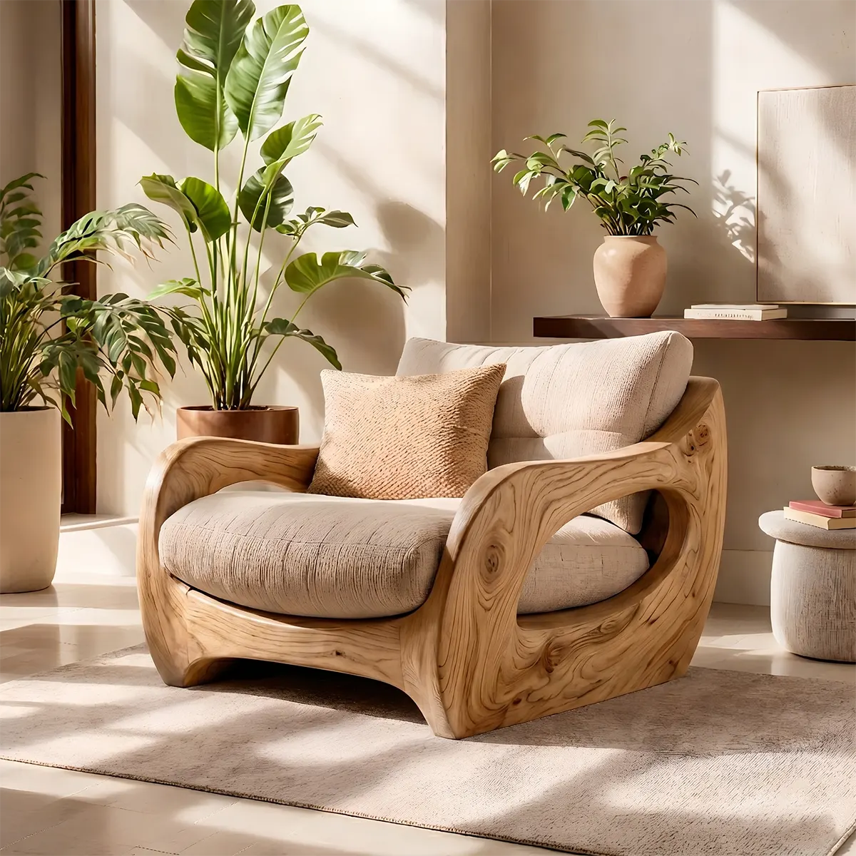 Organic Wood Lounge Chair, Sculptural Accent Chair, Luxury Modern Armchair TT006-7480