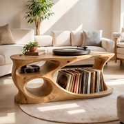 Solid Wood Record Player Stand with Vinyl Storage Shelves