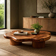 Organic Solid Wood Coffee Table | Freeform Hardwood Coffee Table with Sculptural Pedestal Base TT006-7051