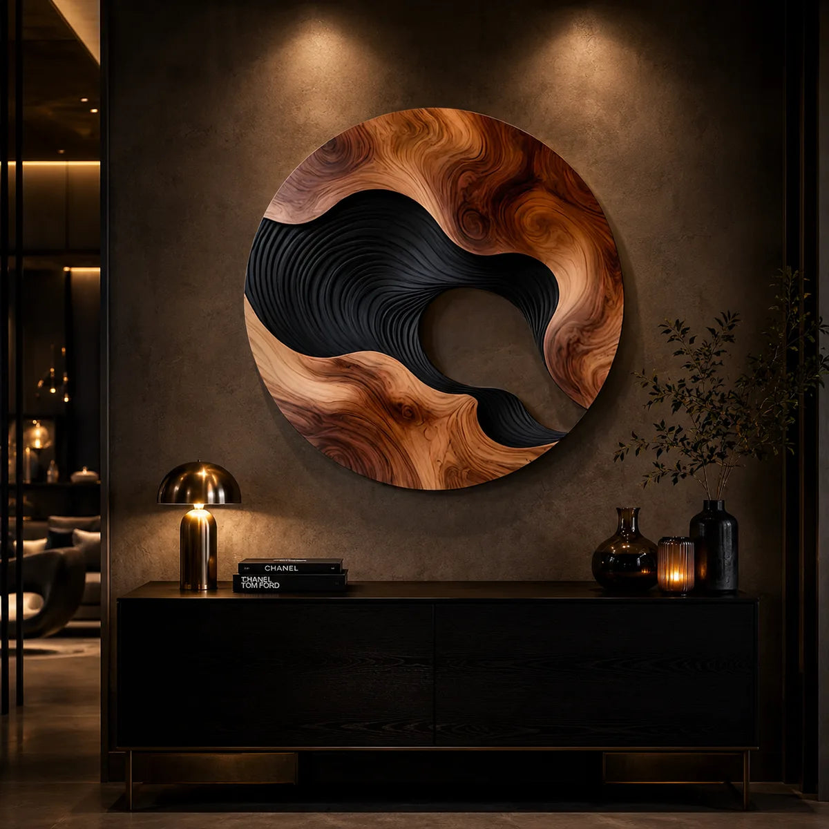 Abstract Wave Wood Wall Art | Large Round Modern Wooden Wall Sculpture TT006-6950