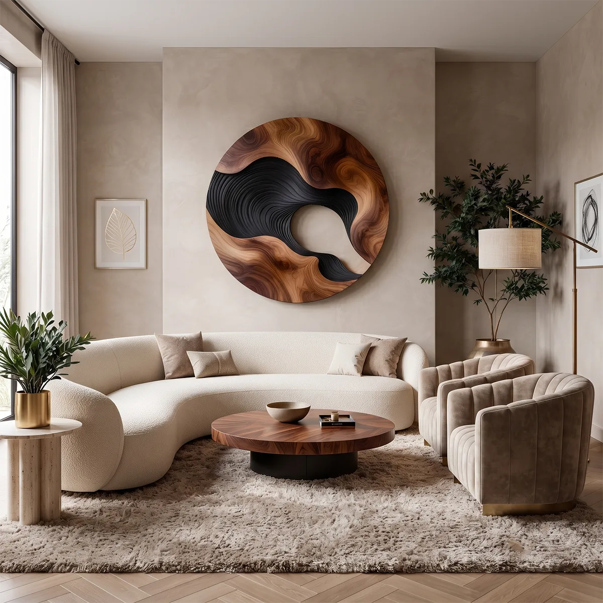 Abstract Wave Wood Wall Art | Large Round Modern Wooden Wall Sculpture TT006-6950