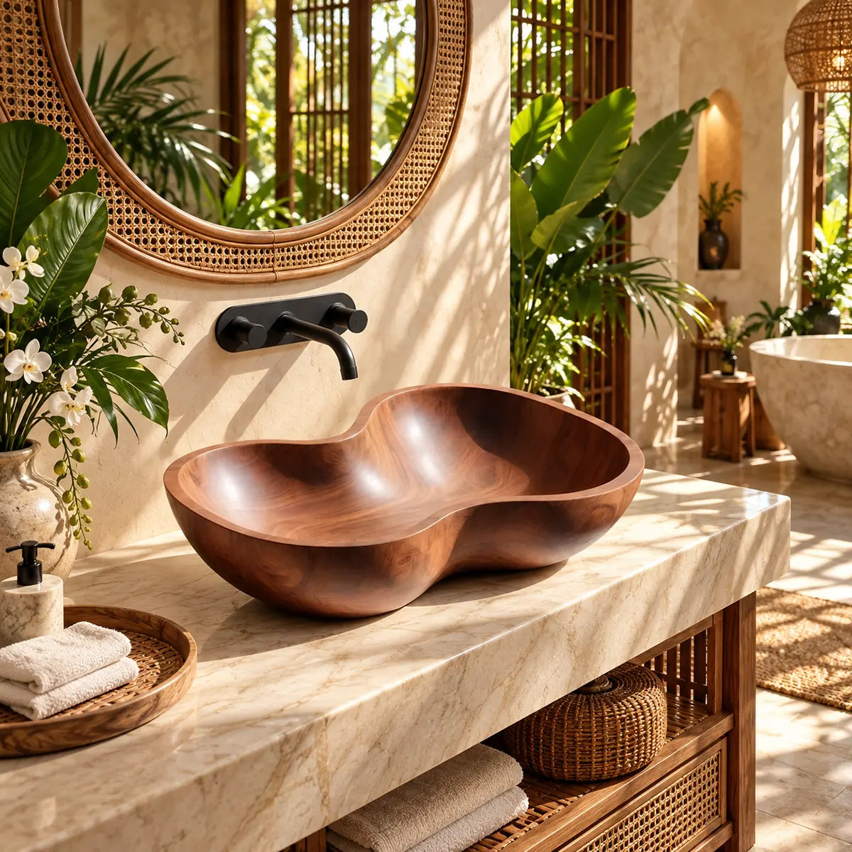 Sculptural Organic Vessel Sink | Asymmetrical Countertop Bathroom Basin TT006-3LAF7NP