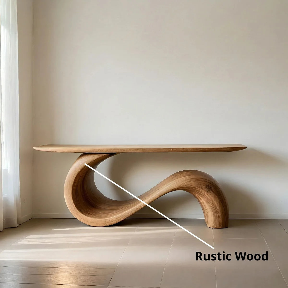 Sculptural Solid Wood Console Table with Flowing S-Curve Base