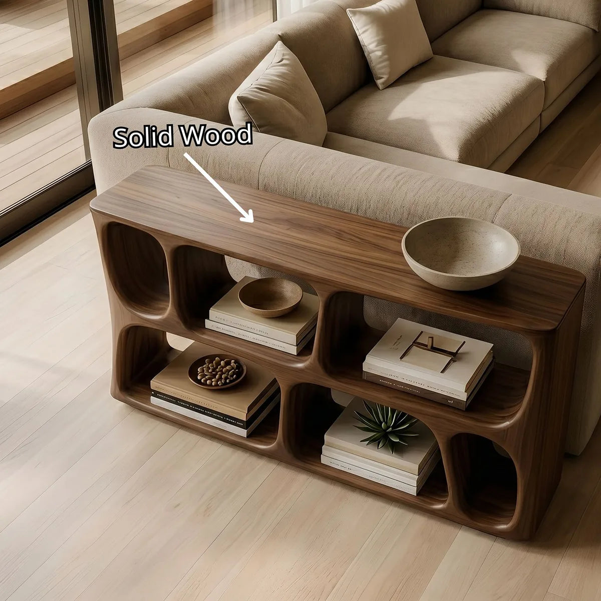 Wood Sofa Table, Console Table Behind Sofa, Organic Modern Storage Console Table HL020-5681