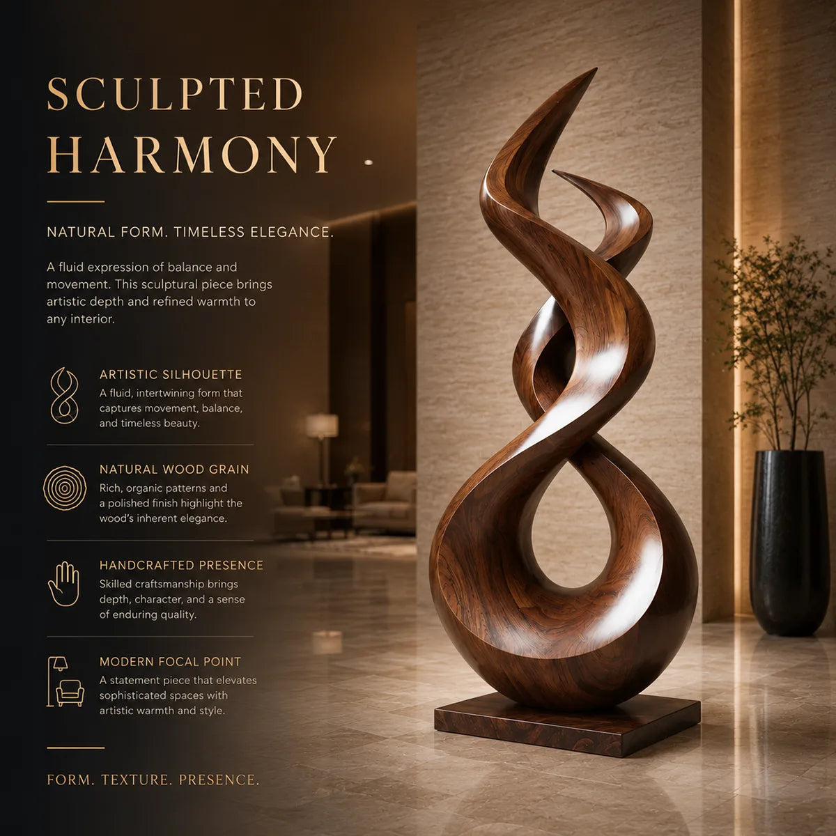Handcrafted Solid Wood Abstract Floor Sculpture – Sculptural Organic Statement Art TT006-9830
