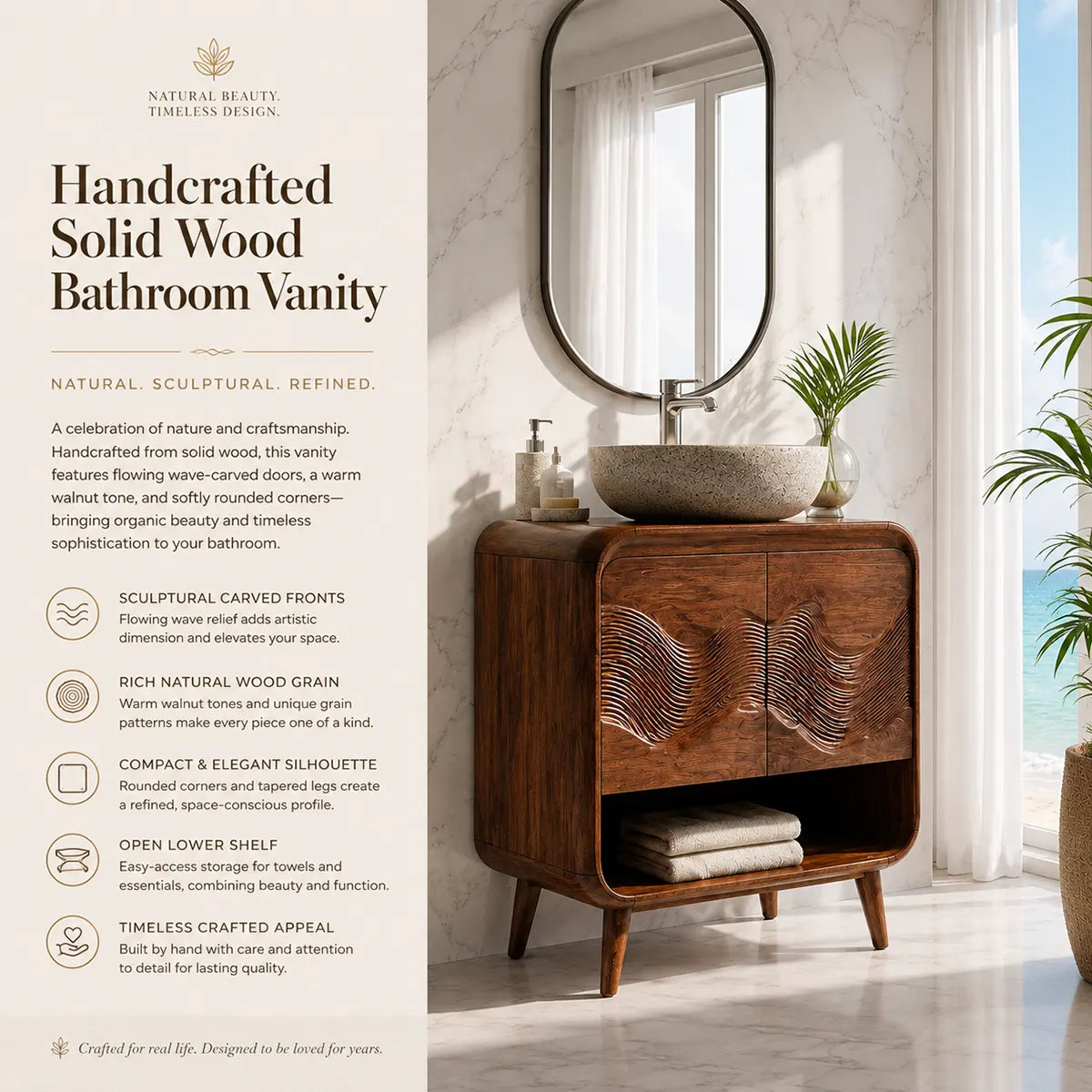 Wave Carved Bathroom Vanity with Open Shelf Storage TT006-1605