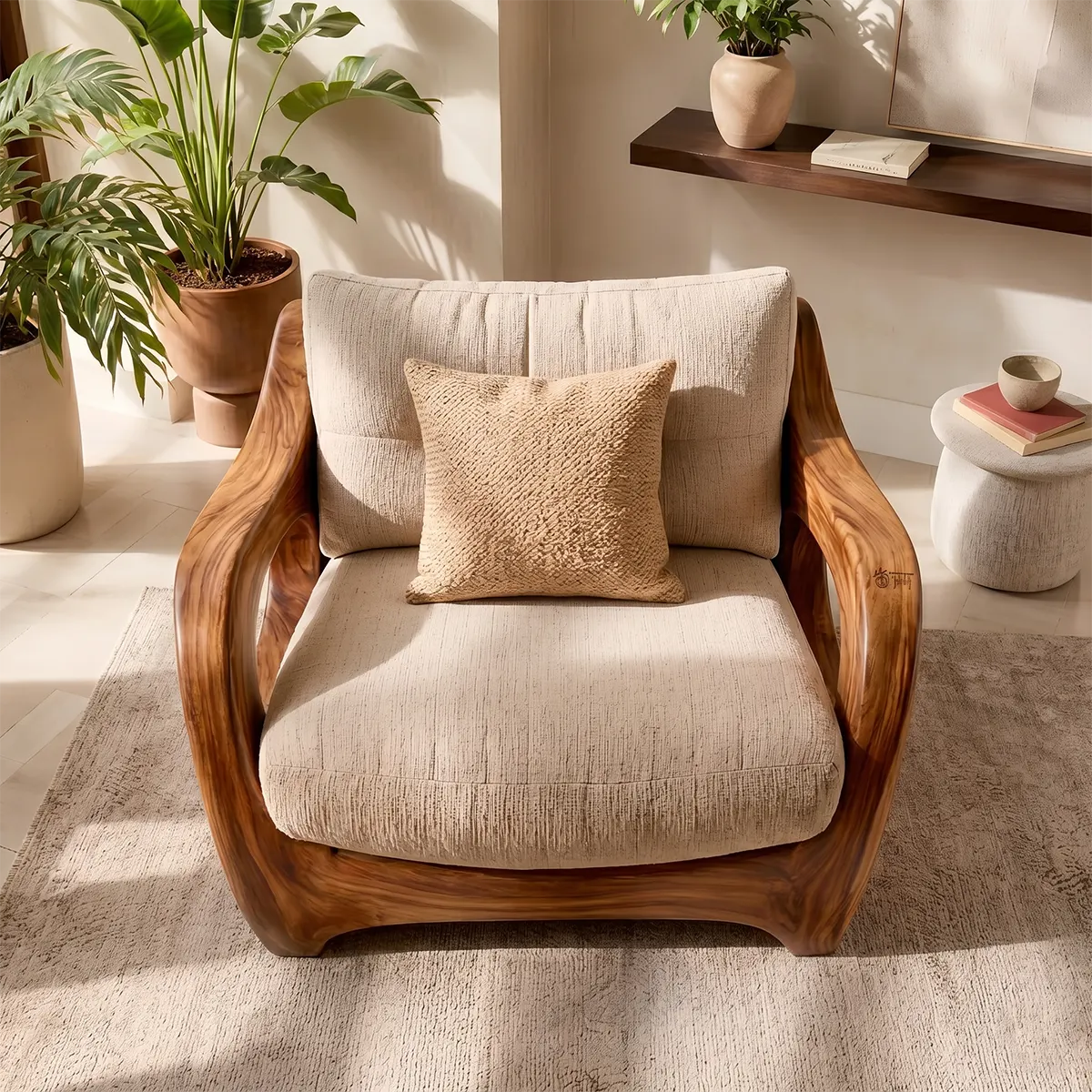 Organic Wood Lounge Chair, Sculptural Accent Chair, Luxury Modern Armchair TT006-7480