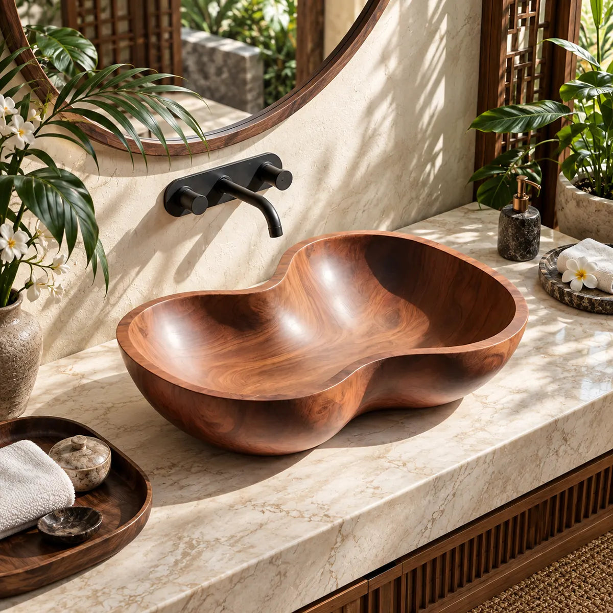 Sculptural Organic Vessel Sink | Asymmetrical Countertop Bathroom Basin TT006-3LAF7NP