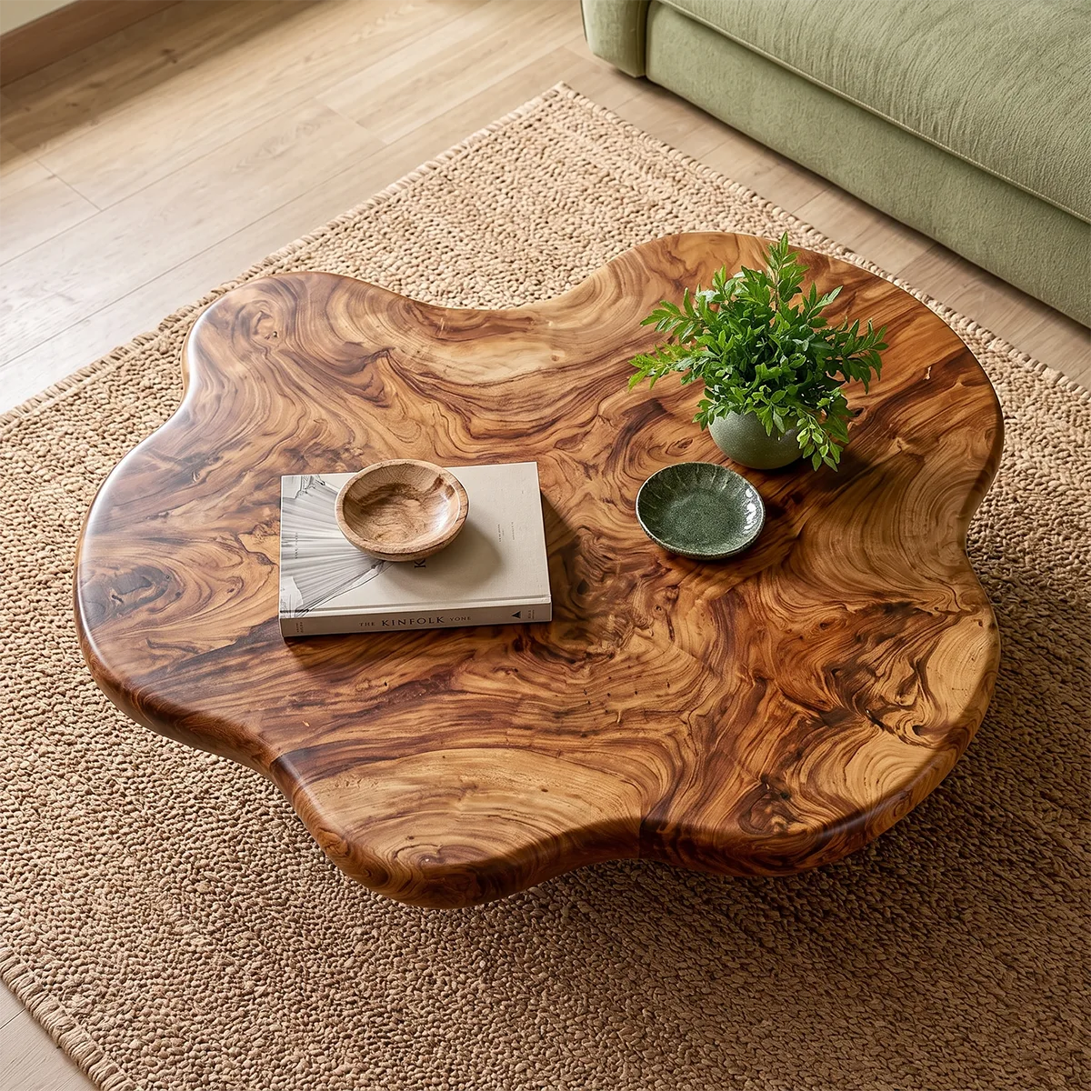Organic Solid Wood Coffee Table | Freeform Hardwood Coffee Table with Sculptural Pedestal Base TT006-7051