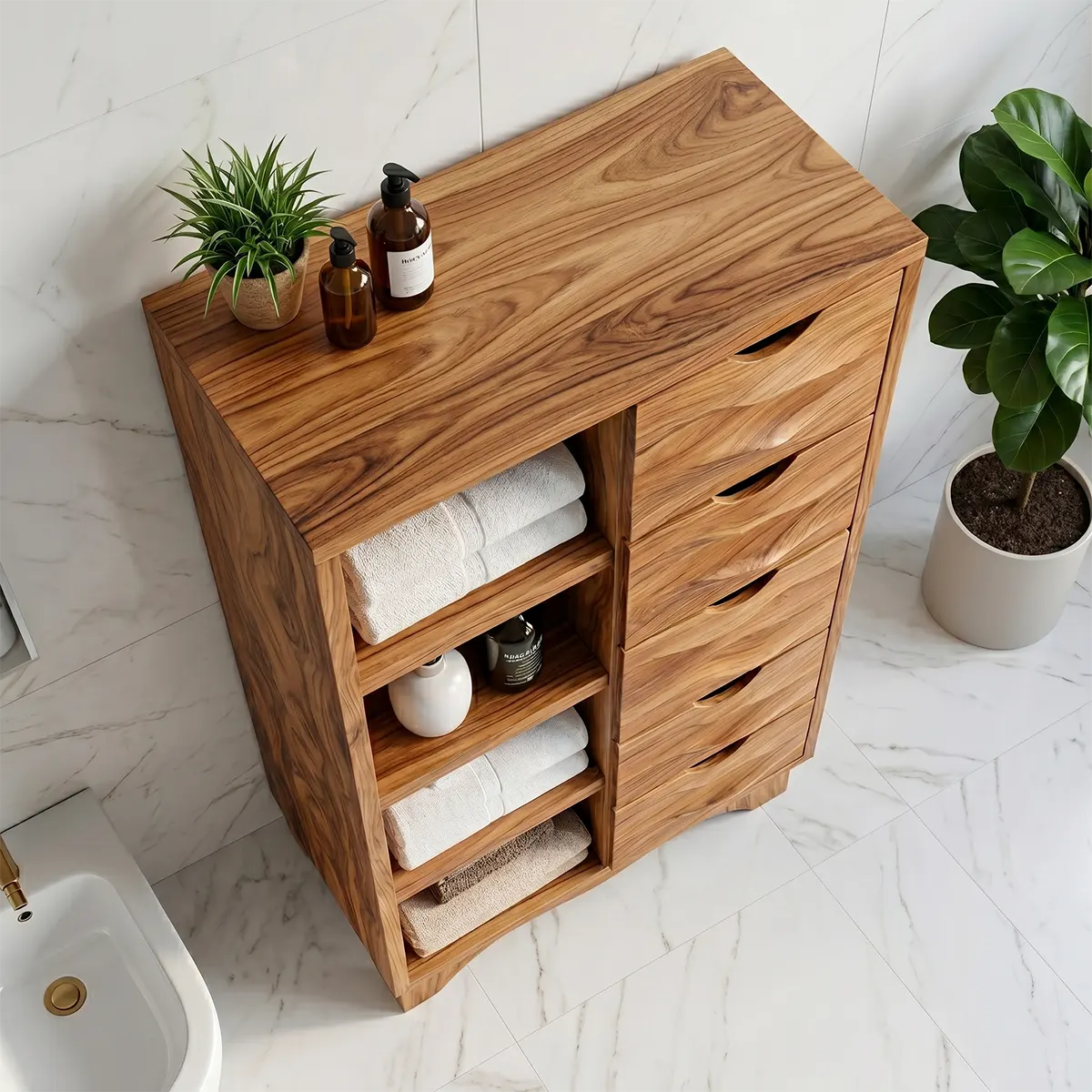Solid Wood Bathroom Storage Cabinet with Drawers