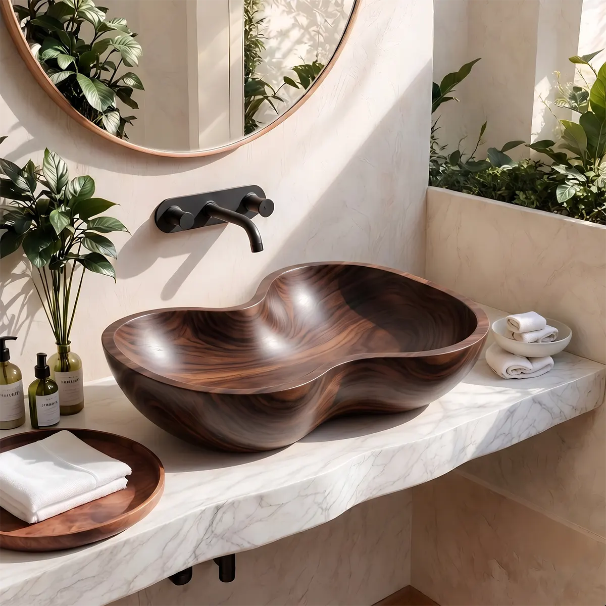 Sculptural Organic Vessel Sink | Asymmetrical Countertop Bathroom Basin TT006-3LAF7NP