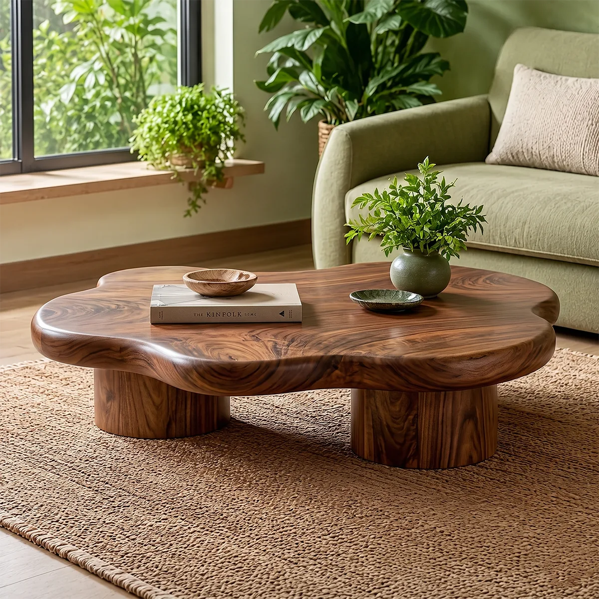 Organic Solid Wood Coffee Table | Freeform Hardwood Coffee Table with Sculptural Pedestal Base TT006-7051