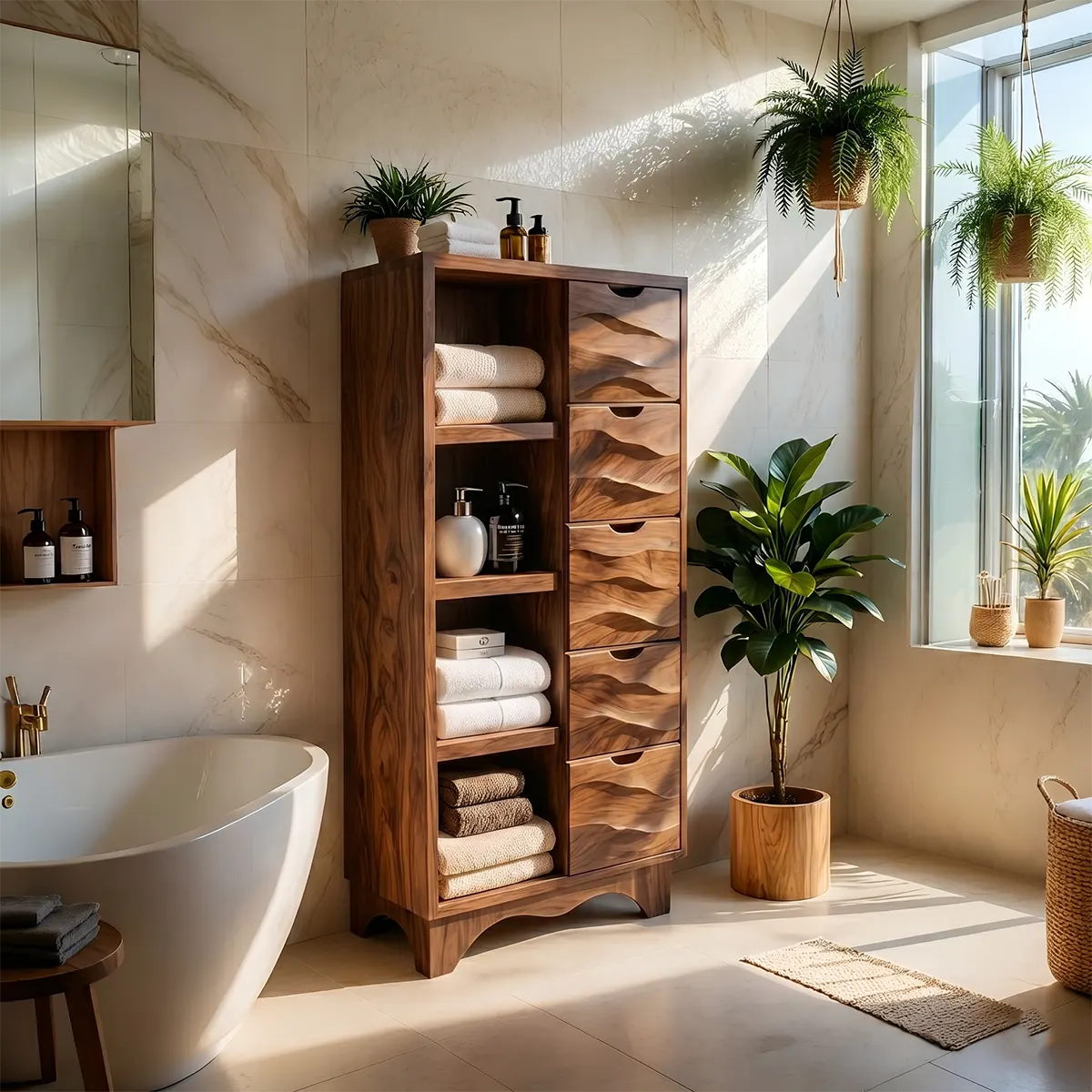 Solid Wood Bathroom Storage Cabinet with Drawers