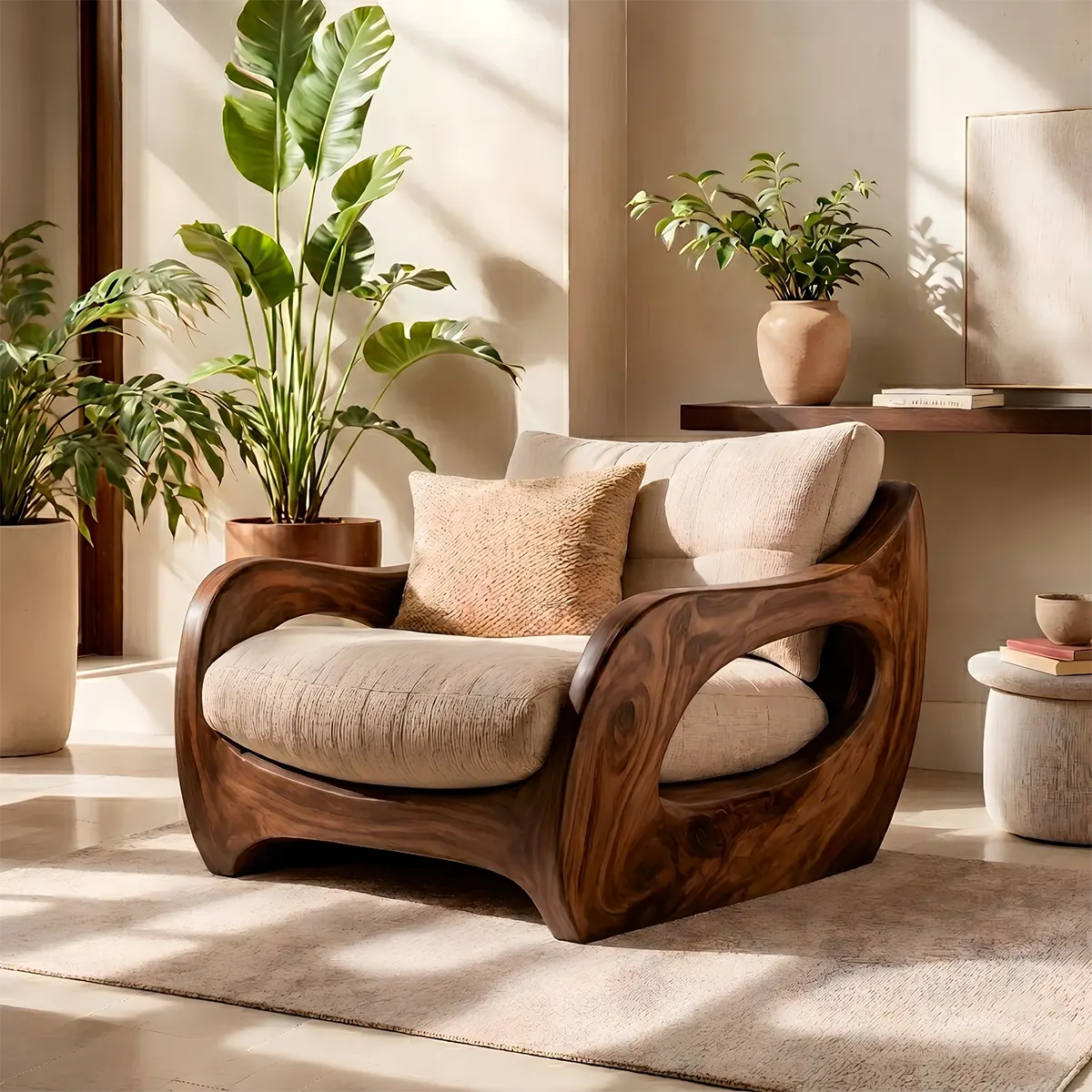 Organic Wood Lounge Chair, Sculptural Accent Chair, Luxury Modern Armchair TT006-7480