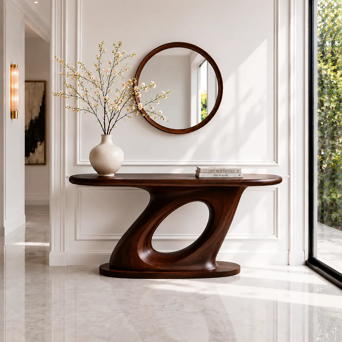Modern Sculptural Solid Wood Console Table for Entryway Decor