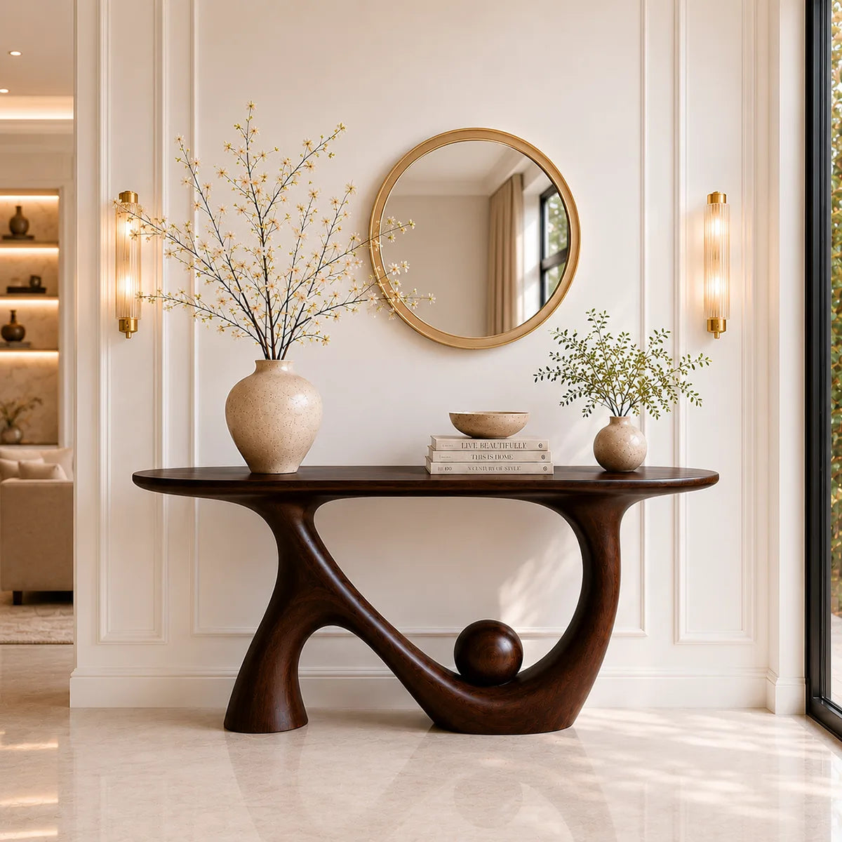 Organic Shape Solid Wood Console Table – Modern Luxury Entryway Table