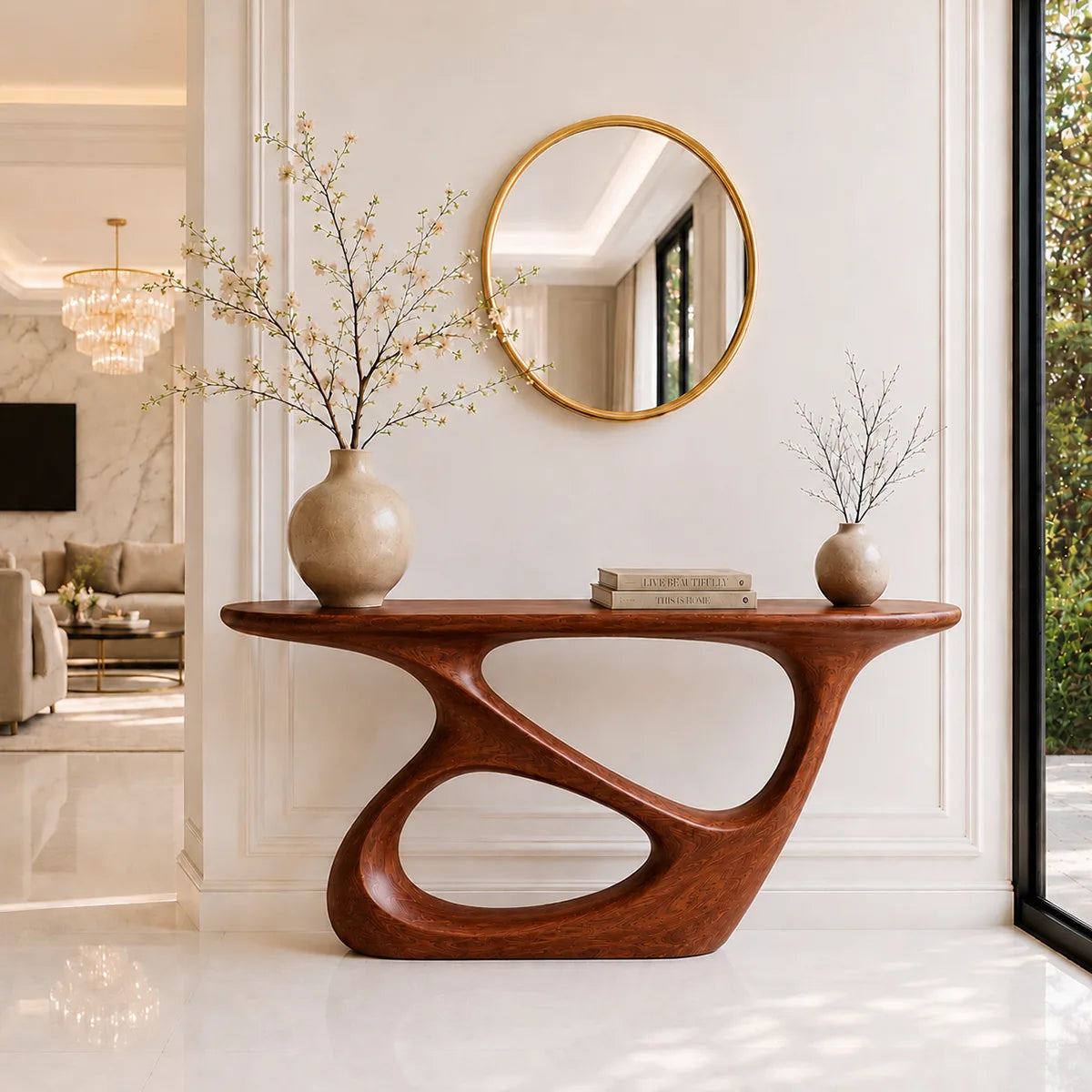 Organic Shape Solid Wood Console Table – Modern Luxury Entryway Table