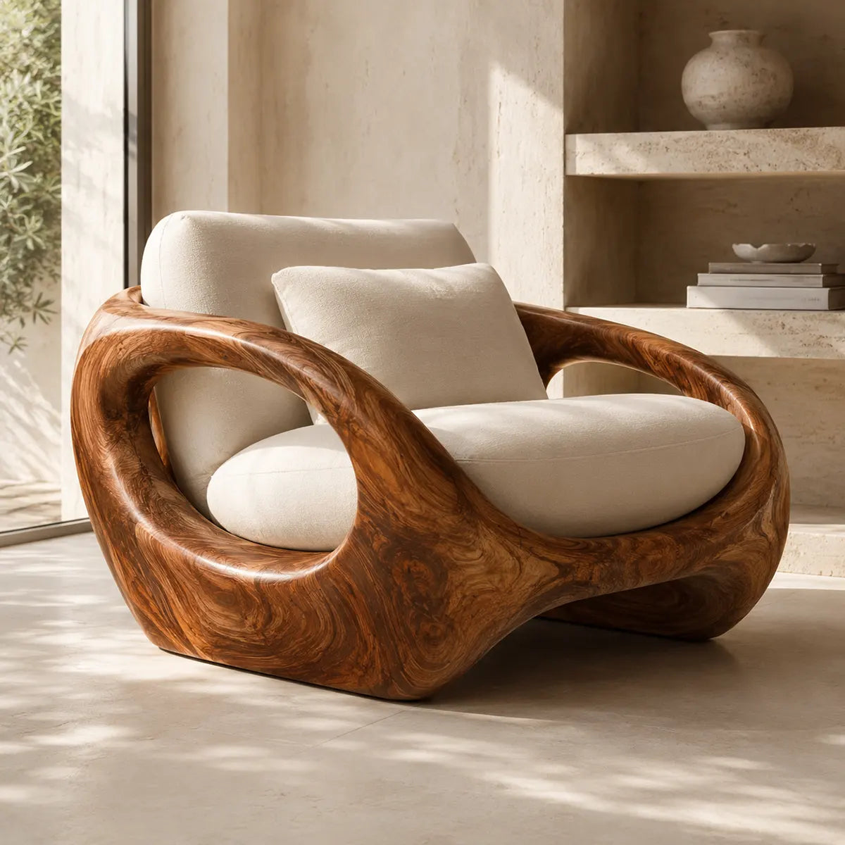 Organic Modern Solid Wood Lounge Chair | Sculptural Wooden Armchair TT006-5668
