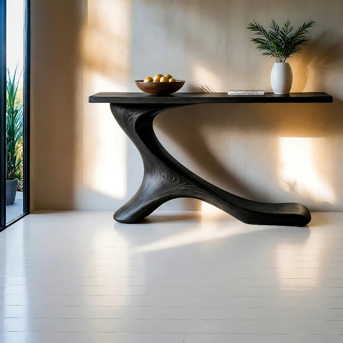 Sculptural Solid Wood Console Table with Organic Branch Base
