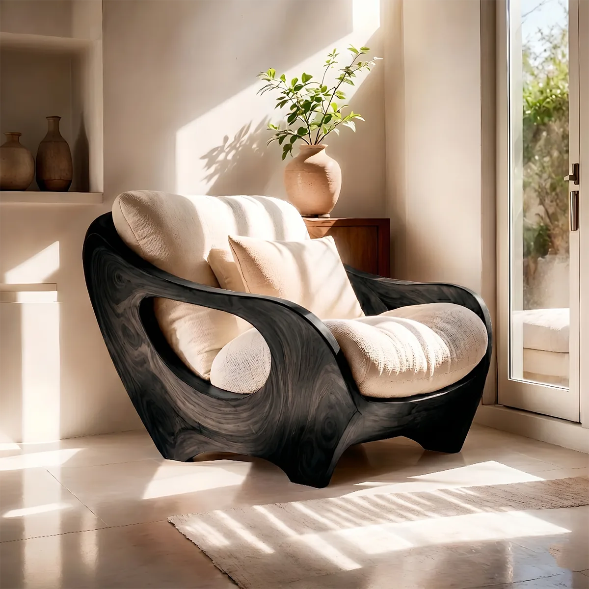 Organic Wood Lounge Chair, Sculptural Accent Chair, Modern Curved Armchair TT006-3308