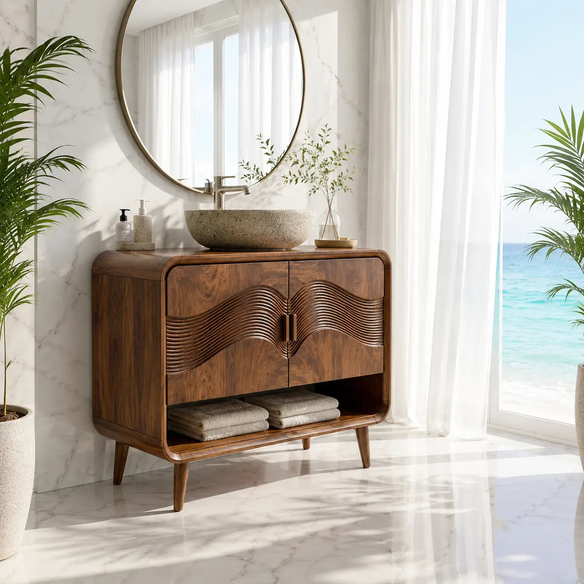 Wave Front Bathroom Vanity with Open Shelf Storage TT006-2660