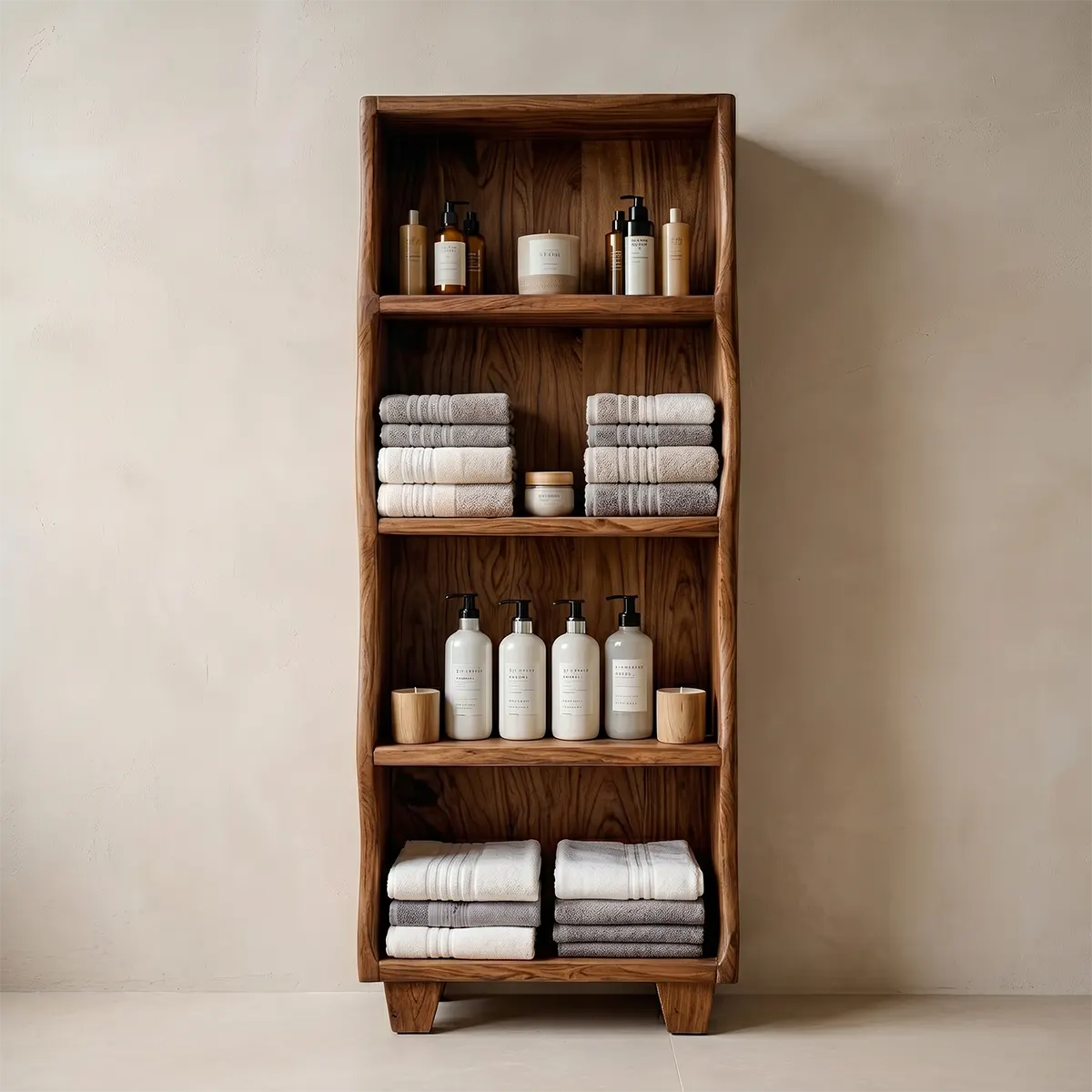 Handcrafted Solid Wood Open Shelf Storage Cabinet