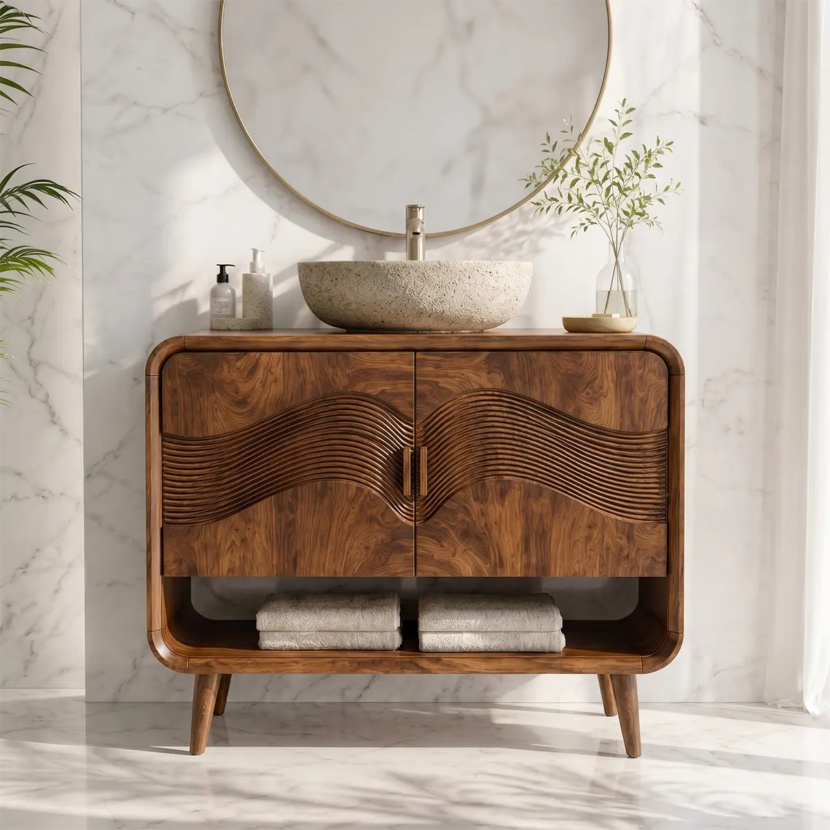 Wave Front Bathroom Vanity with Open Shelf Storage TT006-2660