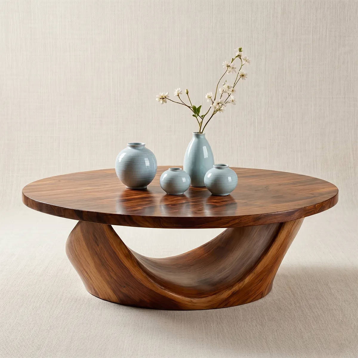 Round Coffee Table, Sculptural Wood Coffee Table, Organic Modern Living Room Center Table TT006-4209