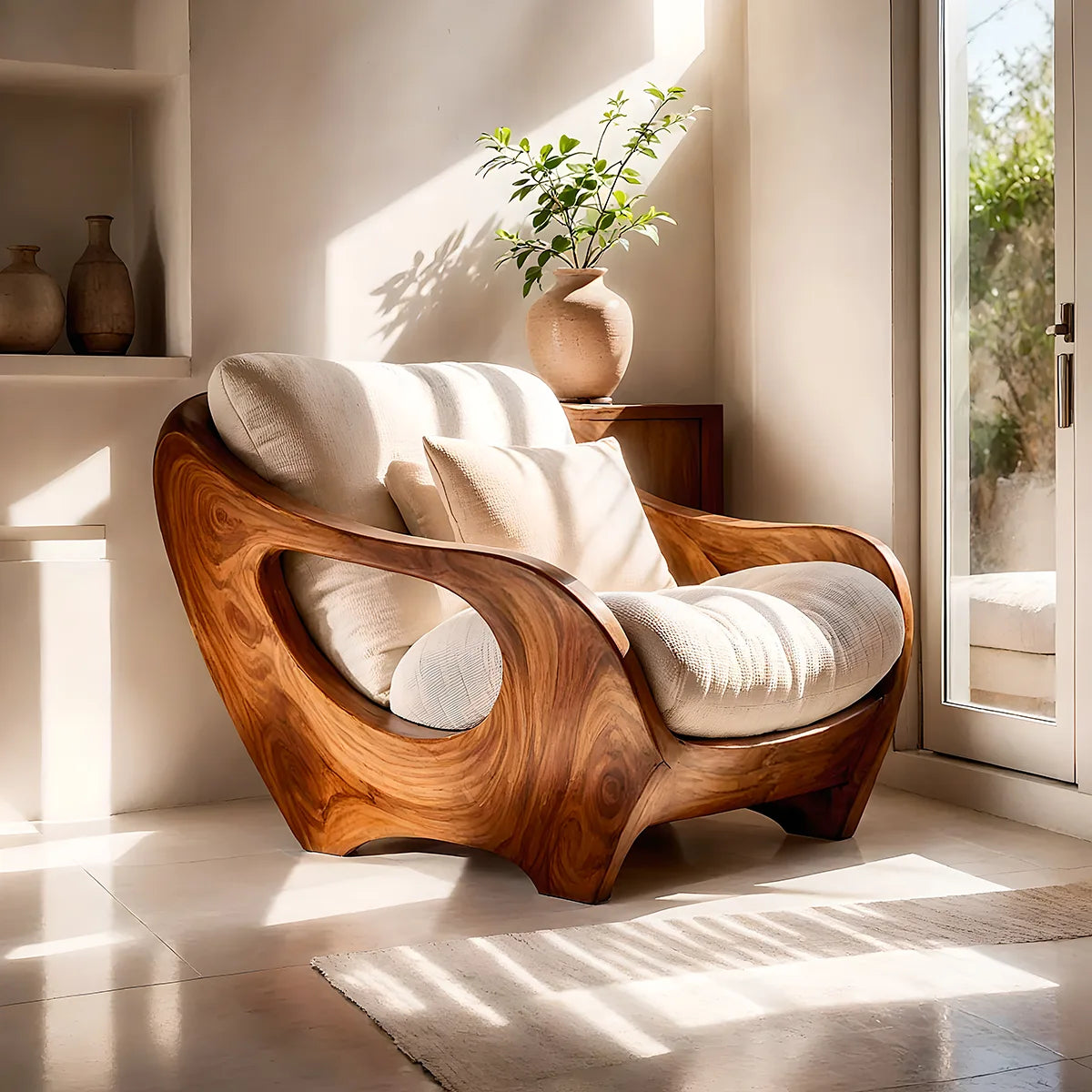 Organic Wood Lounge Chair, Sculptural Accent Chair, Modern Curved Armchair TT006-3308