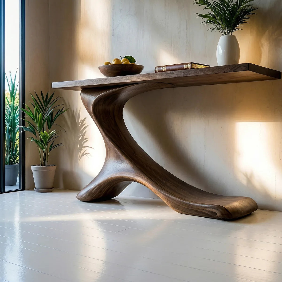 Sculptural Solid Wood Console Table with Organic Branch Base