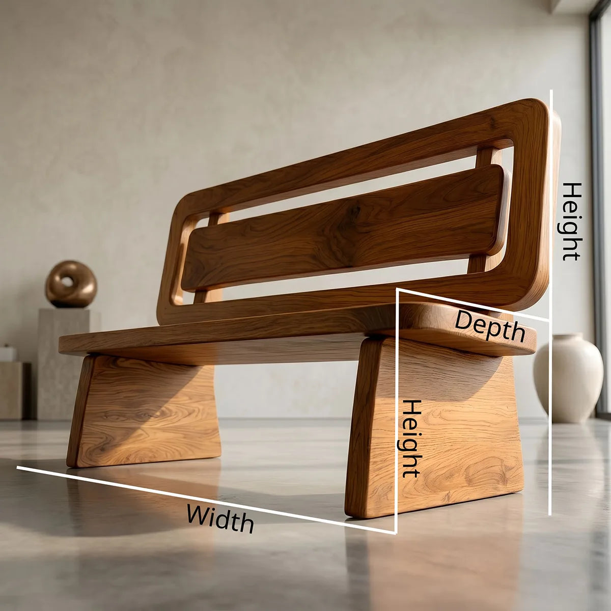 Handcrafted Solid Wood Outdoor Bench Modern Geometric Backrest Garden Bench